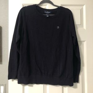 Chase employee attire navy sweater, Lands End